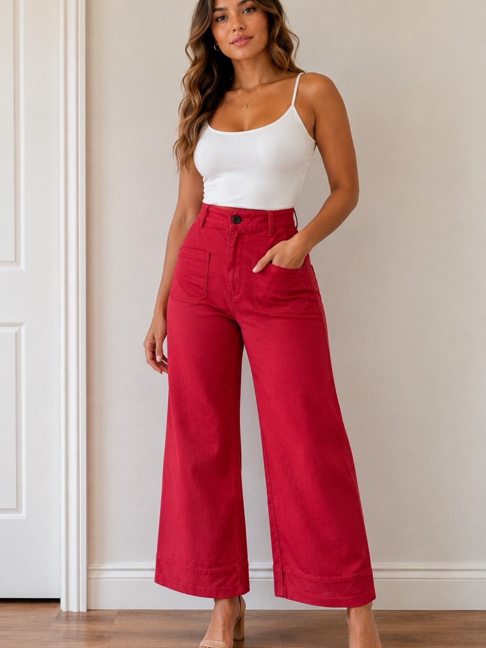NWT LOFT Wide-Leg High-Rise Pants in Red size 10